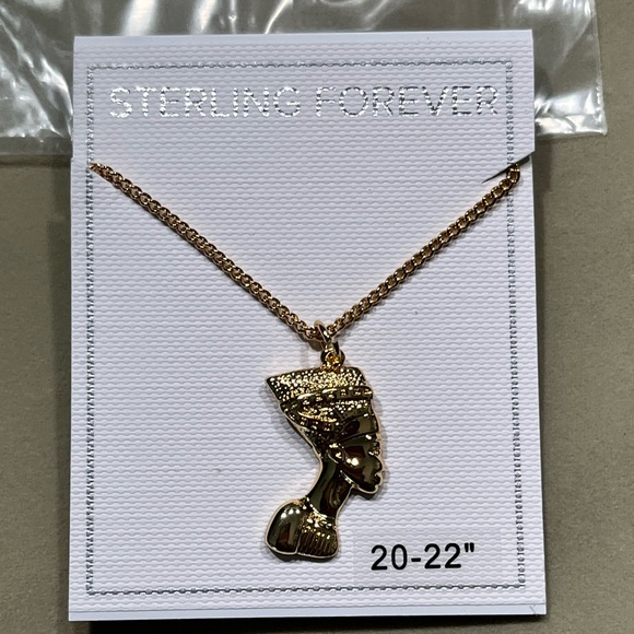 🔵STERLING FOREVER NWT EGYPTIAN PHARAOH PENDANT 14K GOLD-PLATED BRASS NECKLACE - Picture 1 of 8